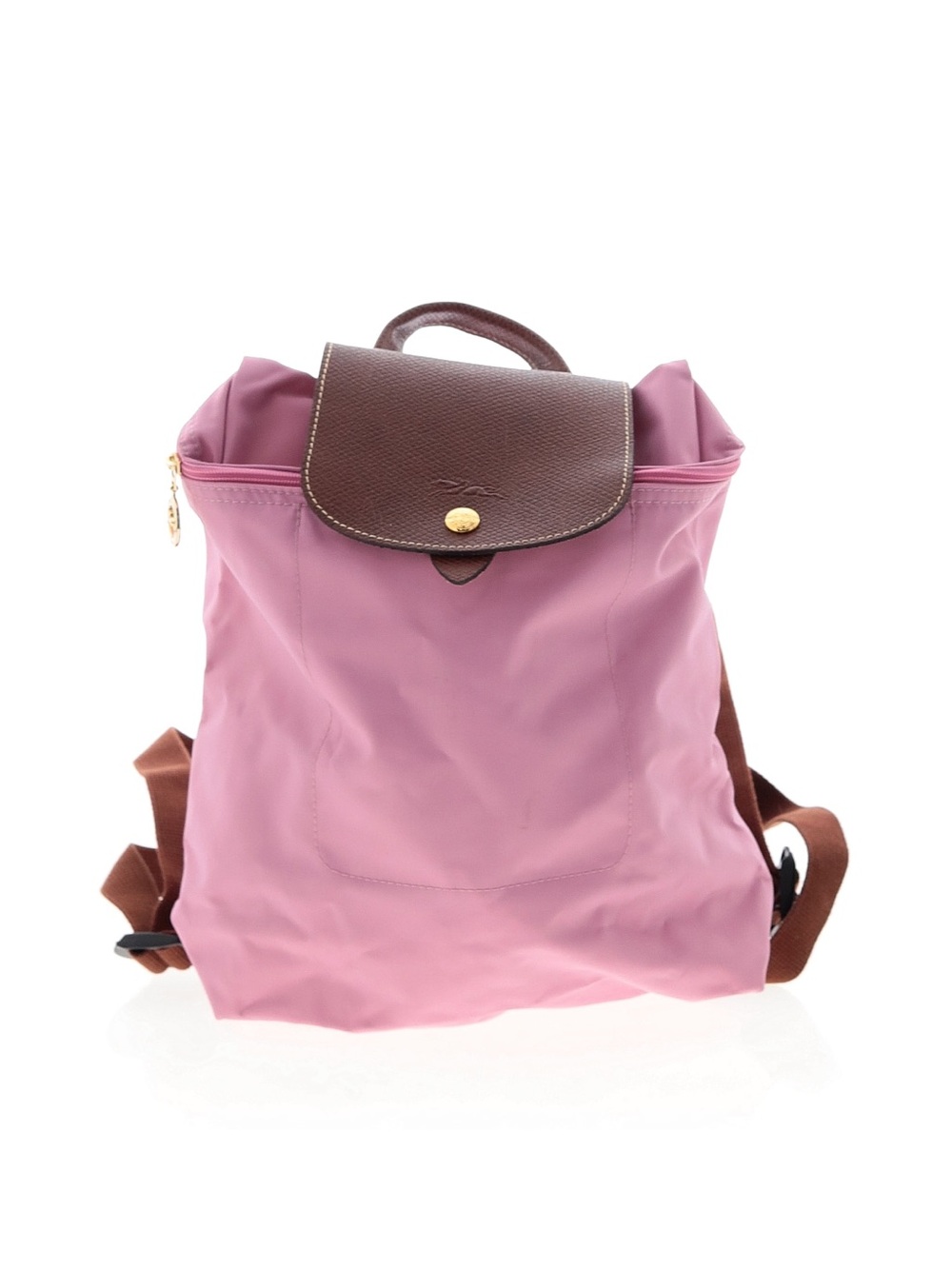 Longchamp Pink Nylon Backpack with Brown Leather Flap